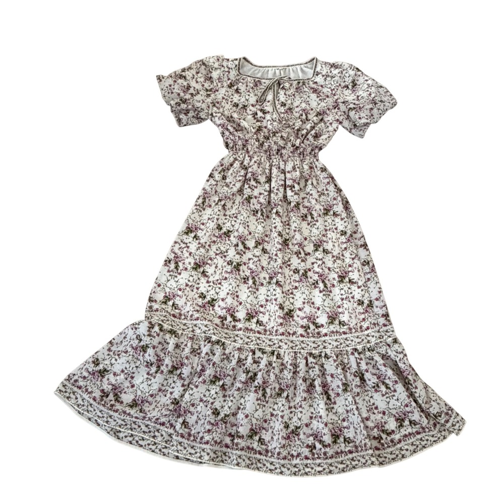 Max Studio London Floral Smocked Midi Dress Ivory Purple Cottagecore Small